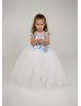 Blue Beaded Lace Tulle Flower Girl Dress